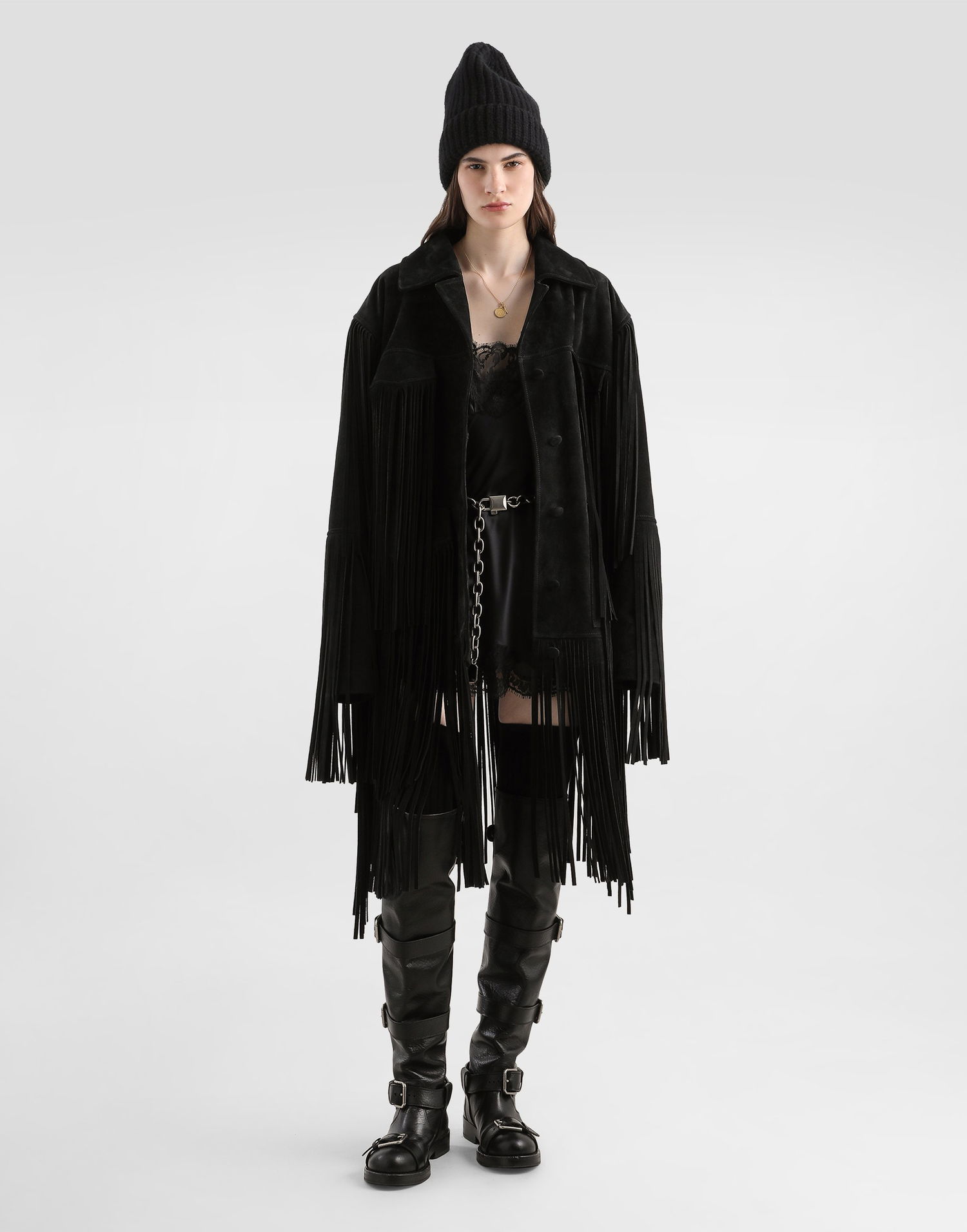 Яке Dolce & Gabbana Dolce & Gabbana Women's Suede Fringe Jacket Черно | F27GZLHULYFN0000, 1