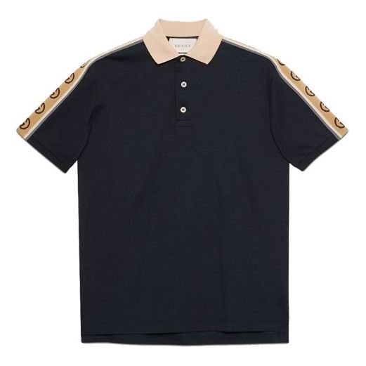 Поло тениска Gucci Gucci Interlock Double G Stripe Polo Shirt Тъмно синьо | 598949-XJB0Q-4685