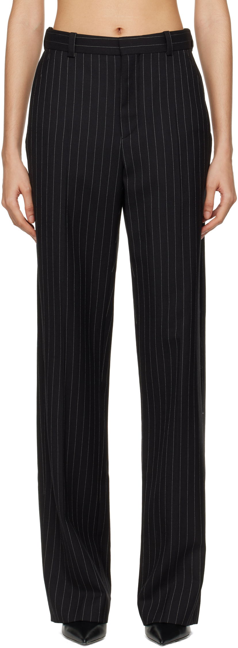 Панталони WARDROBE.NYC Straight Leg Pinstripe Trousers Черно | W2214F24PS