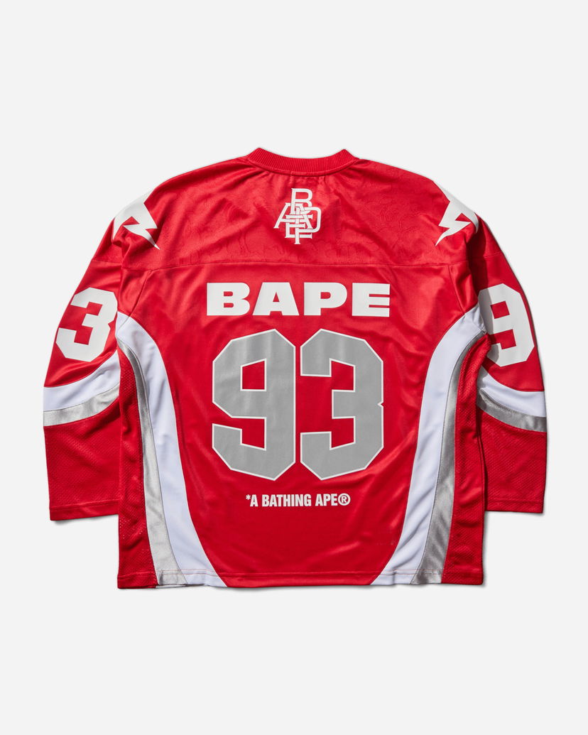 Фланелка BAPE Jacquard Relaxed Fit Ice Hockey Jersey with 93 and Lightning Bolt Details Червено | 1L80111313 RED