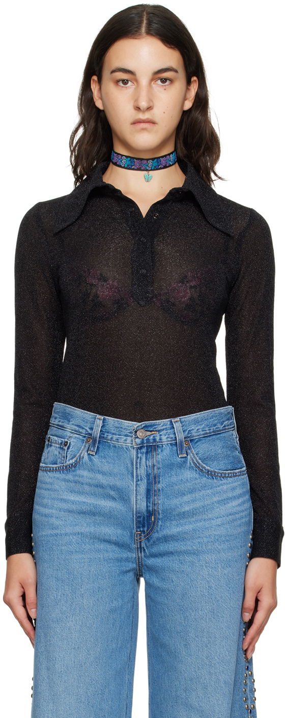 боди Anna Sui Anna Sui Sparkling Polo Neck Bodysuit Черно | 723L21, 0