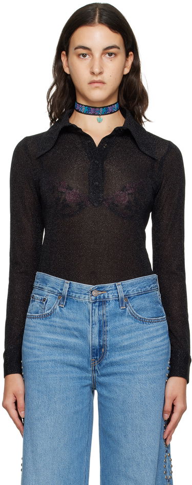 боди Anna Sui Anna Sui Sparkling Polo Neck Bodysuit Черно | 723L21, 0