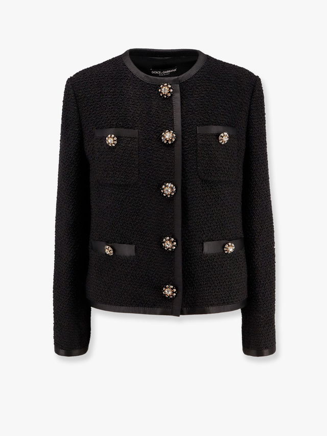 Dolce & Gabbana Black Boucle Jewel-Button Jacket
