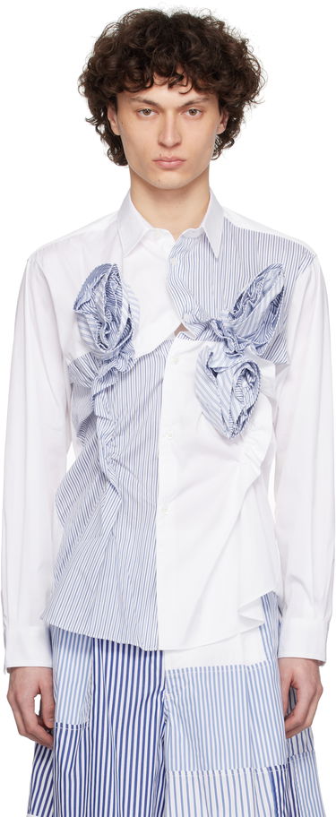 Риза Comme des Garçons Comme des Garçons Poplin & Stripe 3D Roses Shirt Синьо | FO-B042-S25, 0
