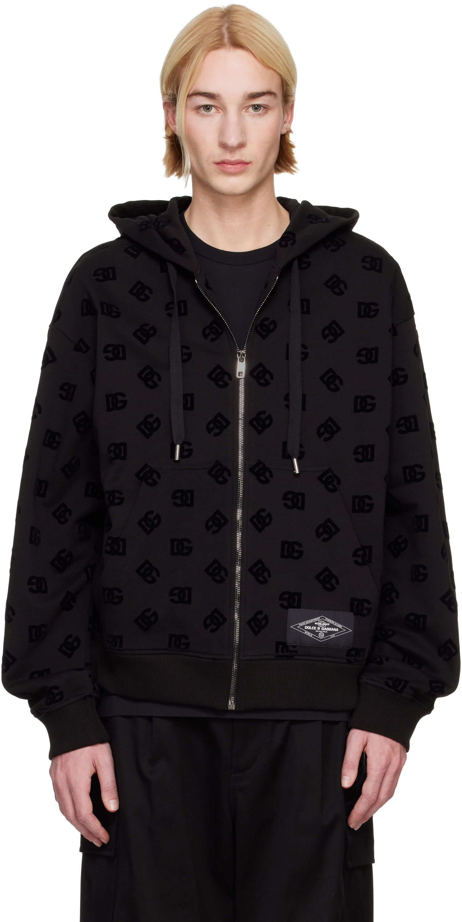 Суитчър Dolce & Gabbana Flocked Logo Zip-Up Hoodie Черно | G9AIYTG7NWD, 0
