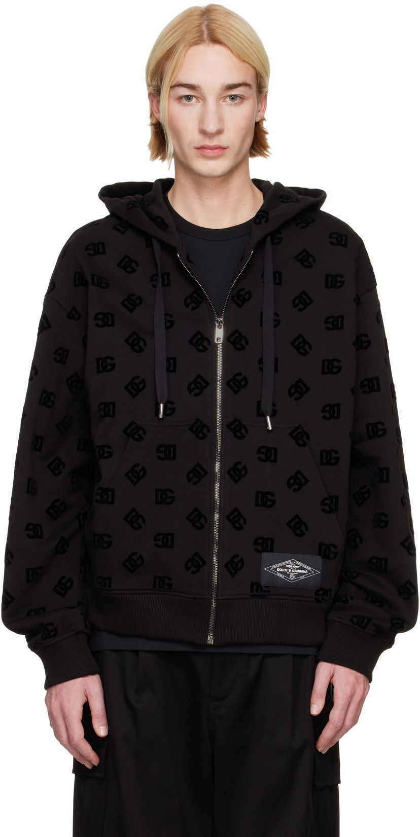 Суитчър Dolce & Gabbana Flocked Logo Zip-Up Hoodie Черно | G9AIYTG7NWD