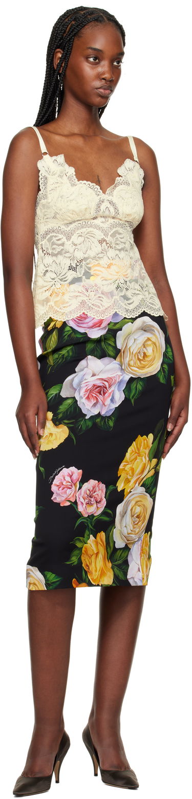 Пола Dolce & Gabbana Dolce&Gabbana Peony & Rose-Print Midi Skirt Черно | F4B6UT FSA7B, 3