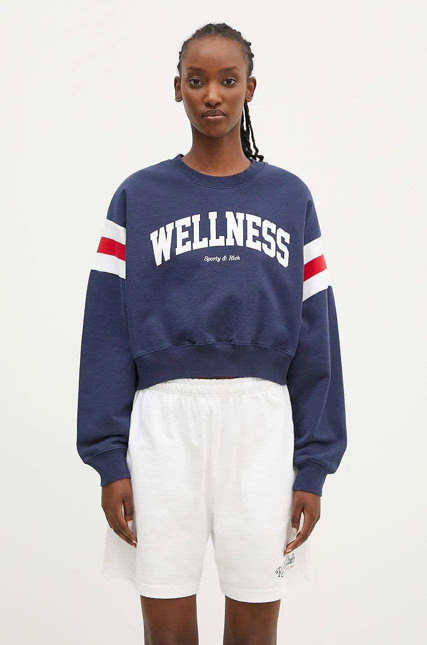 Суитчър Sporty & Rich Wellness Ivy Print Crop Sweatshirt Синьо | WS058S406WN, 0