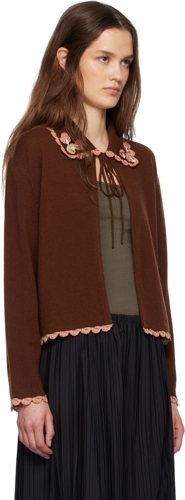 Пуловер Bode Bode Rookie Embroidered Scalloped Cardigan Кафяво | WRS25KT021, 1
