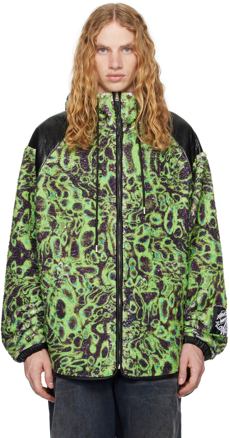 Яке бомбър Acne Studios Printed Fleece Hooded Jacket Зелено | B90780-