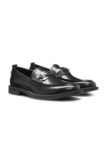 Облекло и аксесоари BOSS Stacked-Logo Bit Leather Loafers Черно | 50548574, 0