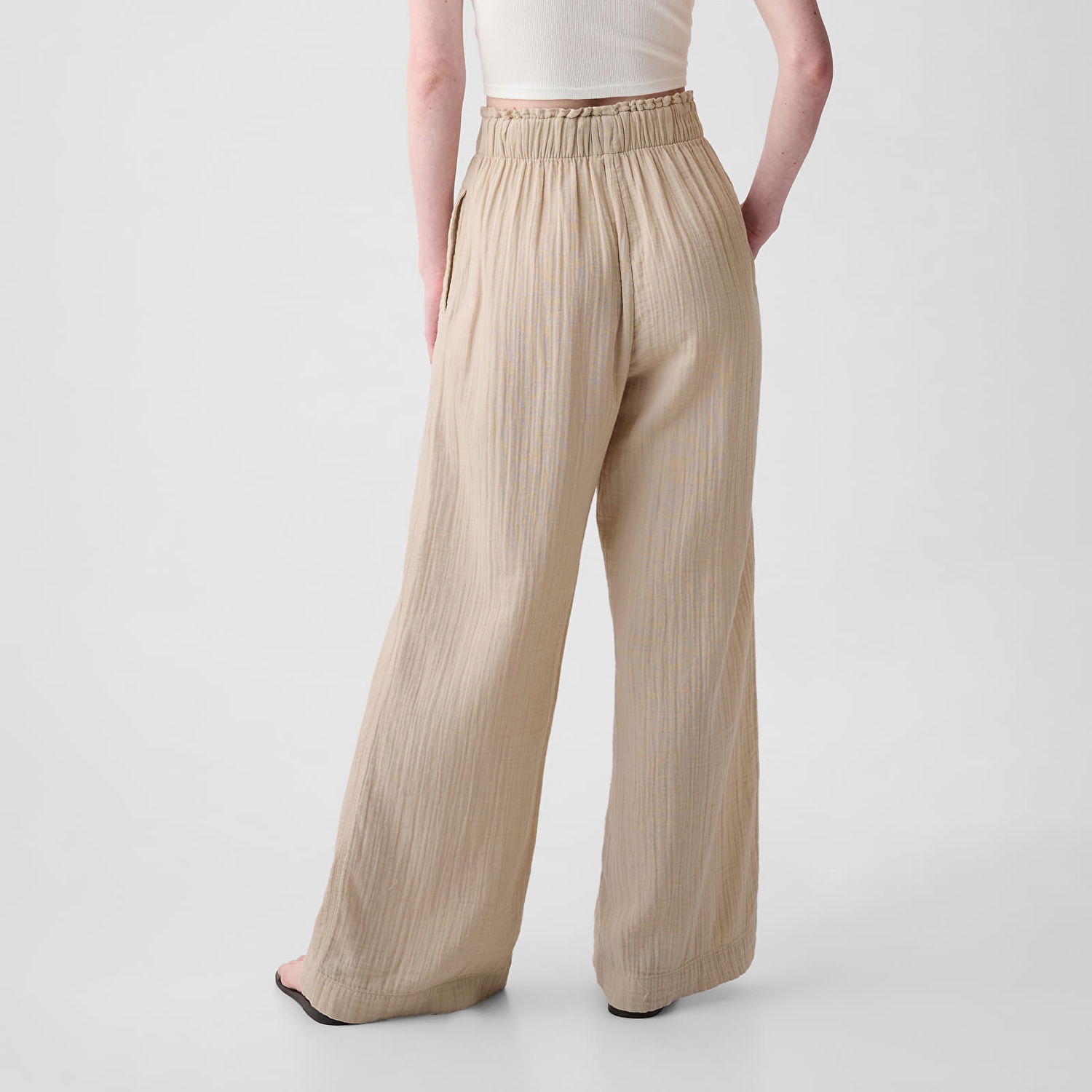 Панталони GAP Gauze Wide Leg Pants Bedrock Бежово | 855967-01, 1