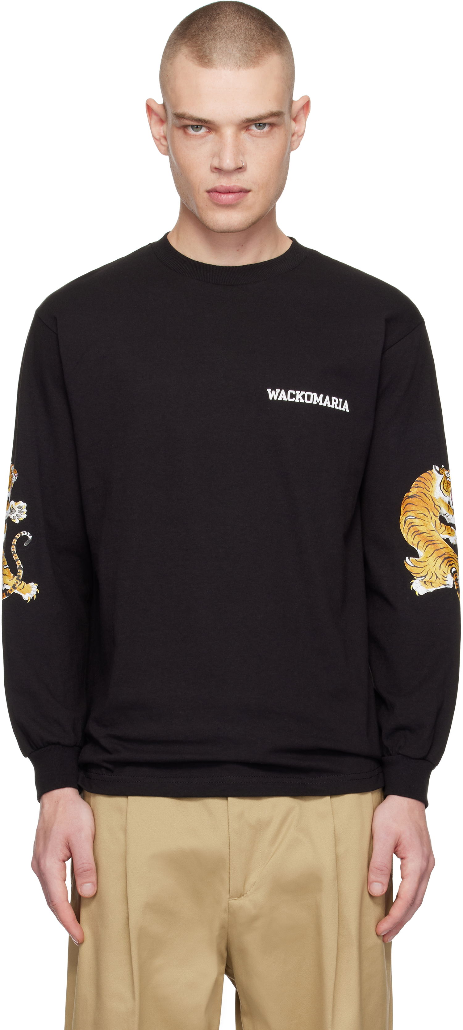 Тениска WACKO MARIA Crewneck Long Sleeve T-Shirt with Tiger Print Черно | 24FW-WMT-LT03, 0