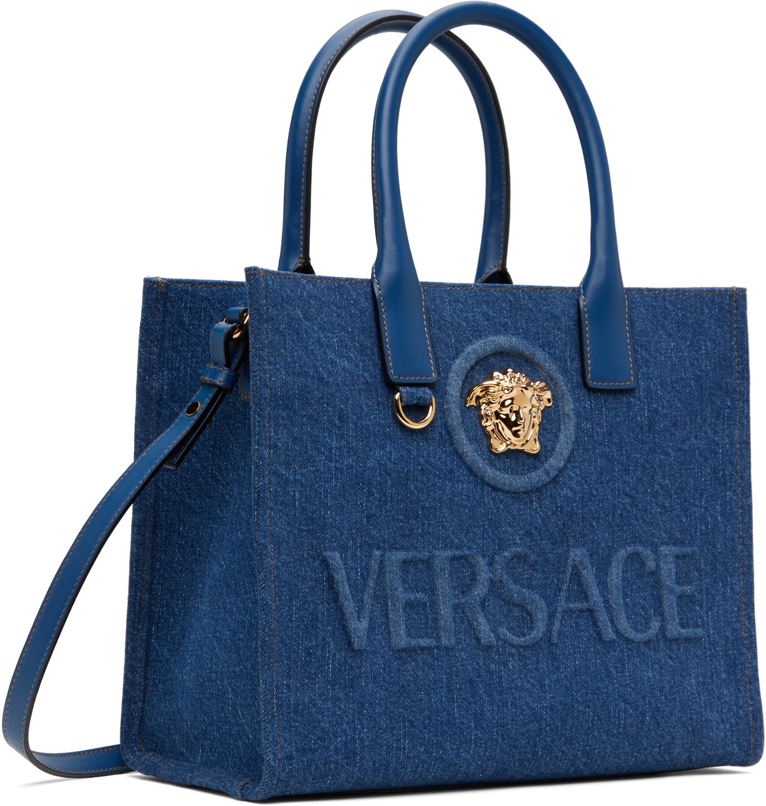Голяма пазарска чанта Versace Versace 'La Medusa' Denim Small Tote Bag Синьо | 1005861_1A04287_1UC7V, 1