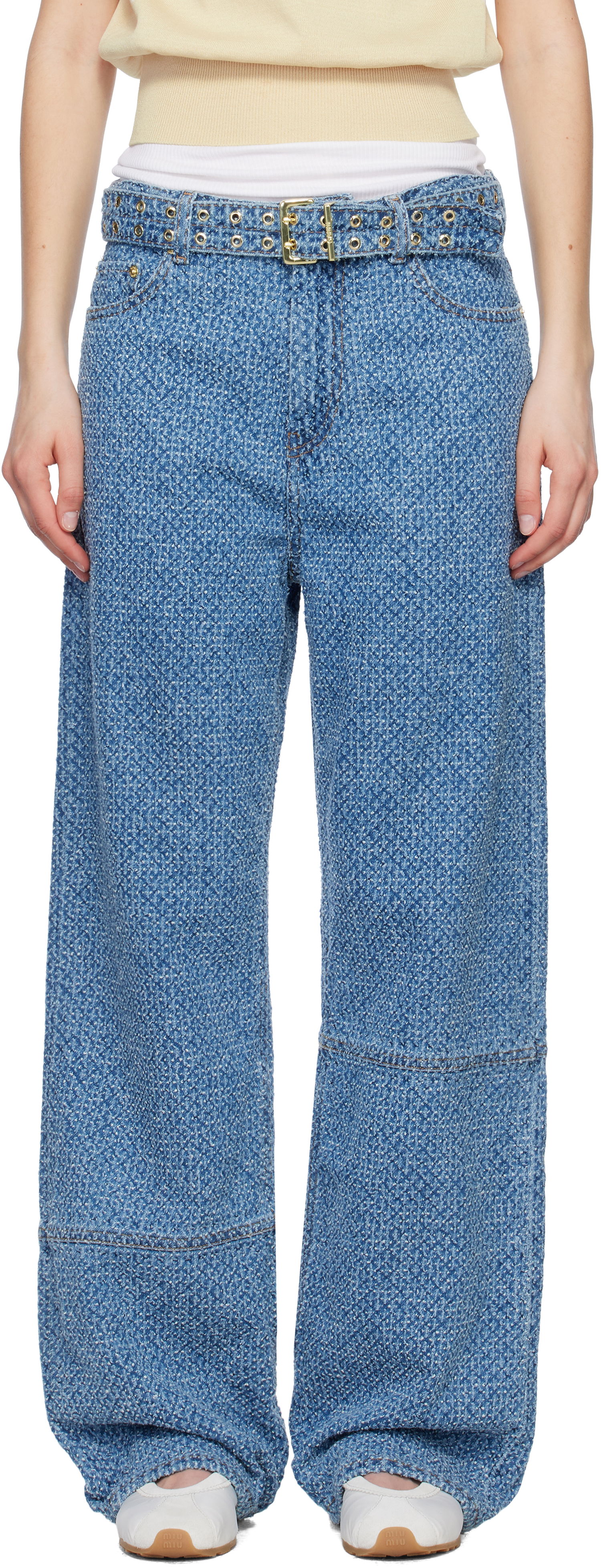 Дънки GANNI GANNI Izey Fluffy Belt Jeans Синьо | J1721, 0