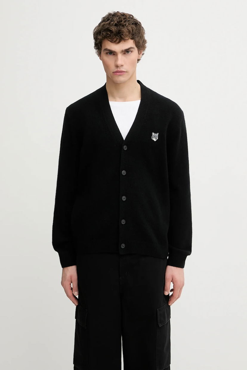 Пуловер MAISON KITSUNÉ Fox Head Lambswool Comfort Cardigan Черно | PM00502KT1006