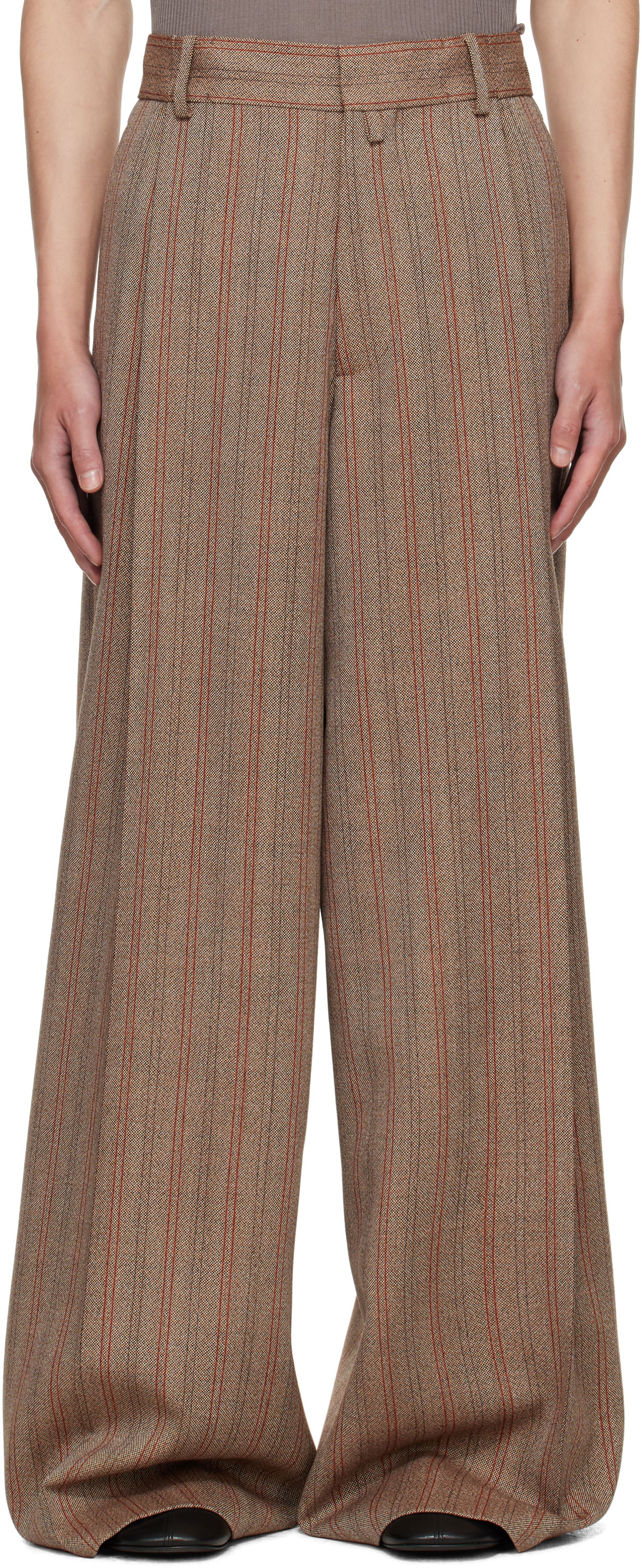 Панталони Dries Van Noten Dries Van Noten Wide Leg Pleated Trousers Кафяво | 252-020915-2056, 0