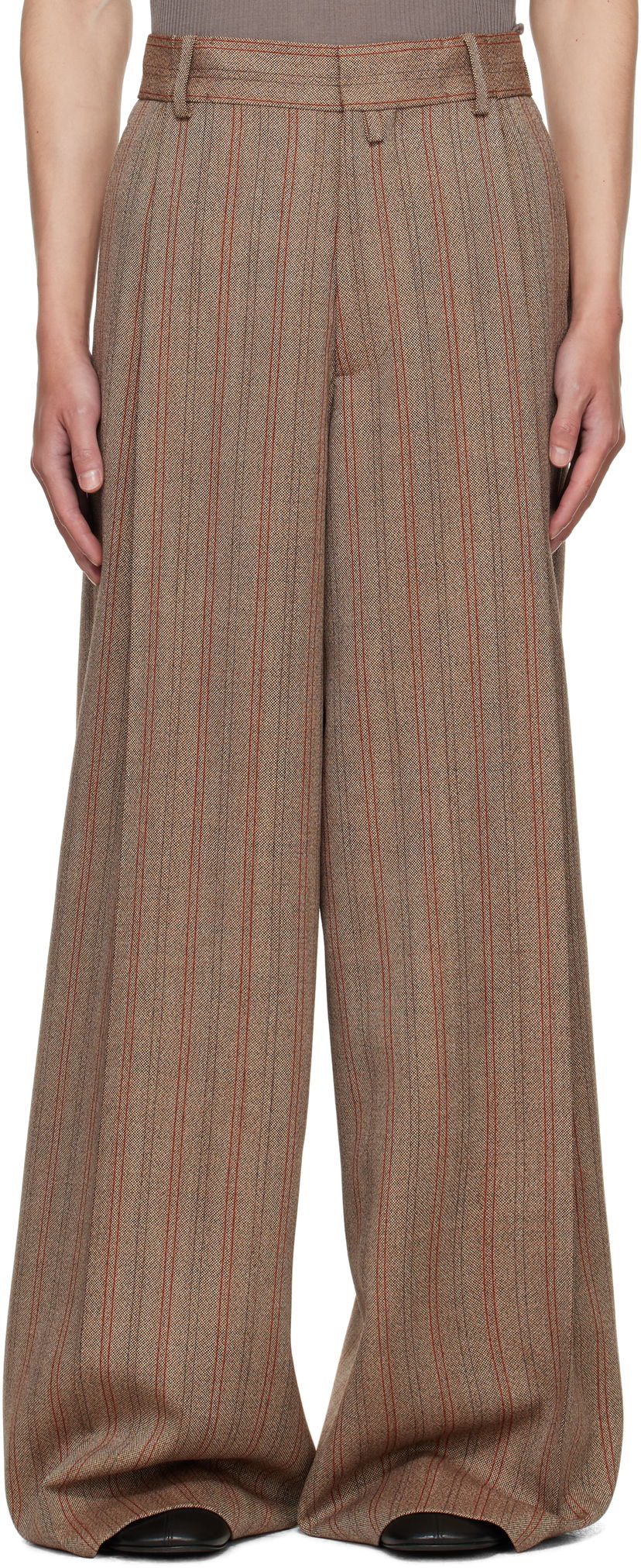 Панталони Dries Van Noten Dries Van Noten Wide Leg Pleated Trousers Кафяво | 252-020915-2056