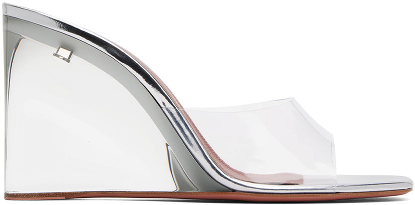 Аксесоари Amina Muaddi Amina Muaddi Lupita Glass Wedge Slippers Металик | LUPITA GLASS WEDGE PLEXI WEDGE P