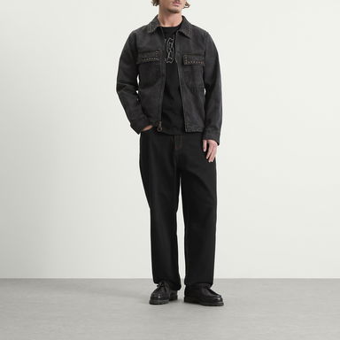 Washed Studded Cowhide Full-Zip Work Jacket, 4