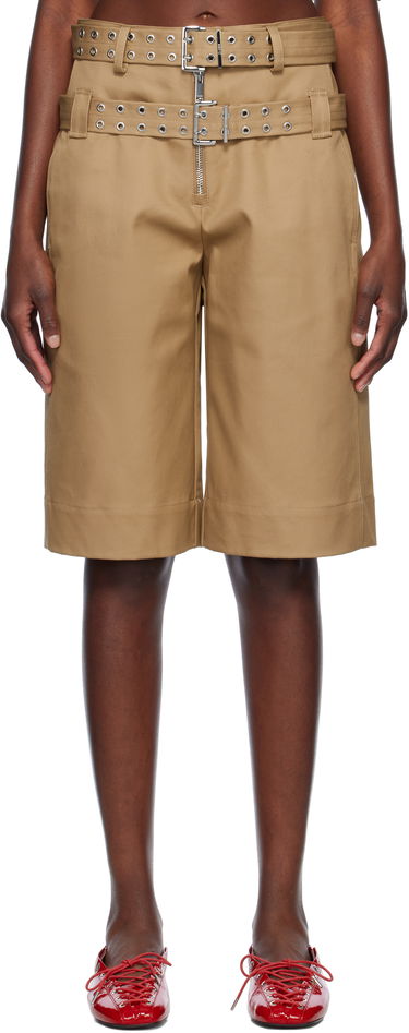 Къси панталони GANNI GANNI Bonded Cotton Shorts with Belt Бежово | W0527, 0