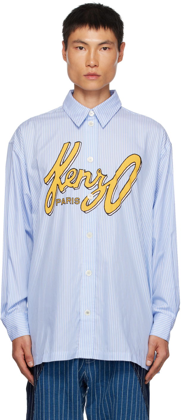 Риза KENZO Paris Printed Shirt Синьо | FD65CH5109LM, 0
