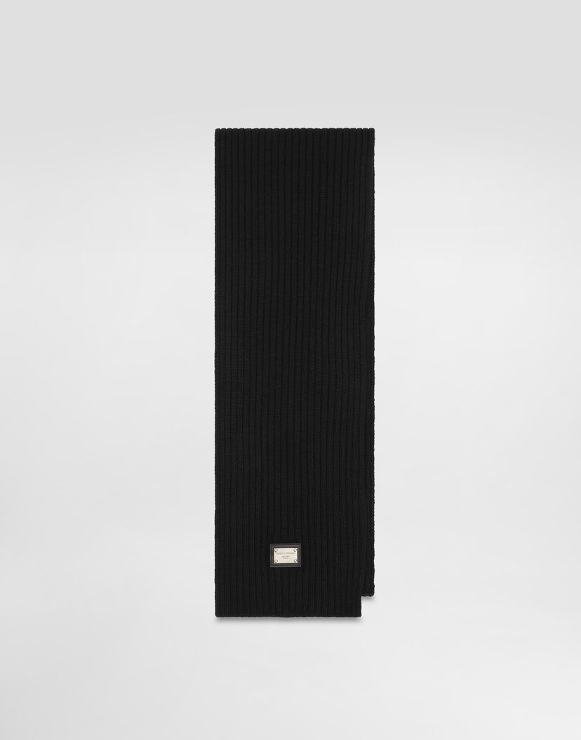 Шал Dolce & Gabbana Dolce & Gabbana Ribbed Knit Scarf with Logo Plaque Черно | LBKAB4JCVD6N0000