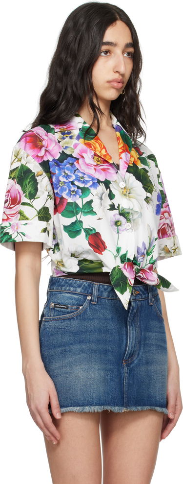 Риза Dolce & Gabbana Dolce&Gabbana Floral Print Tie-Front Shirt Бяло | F5T30T HS5S6, 1