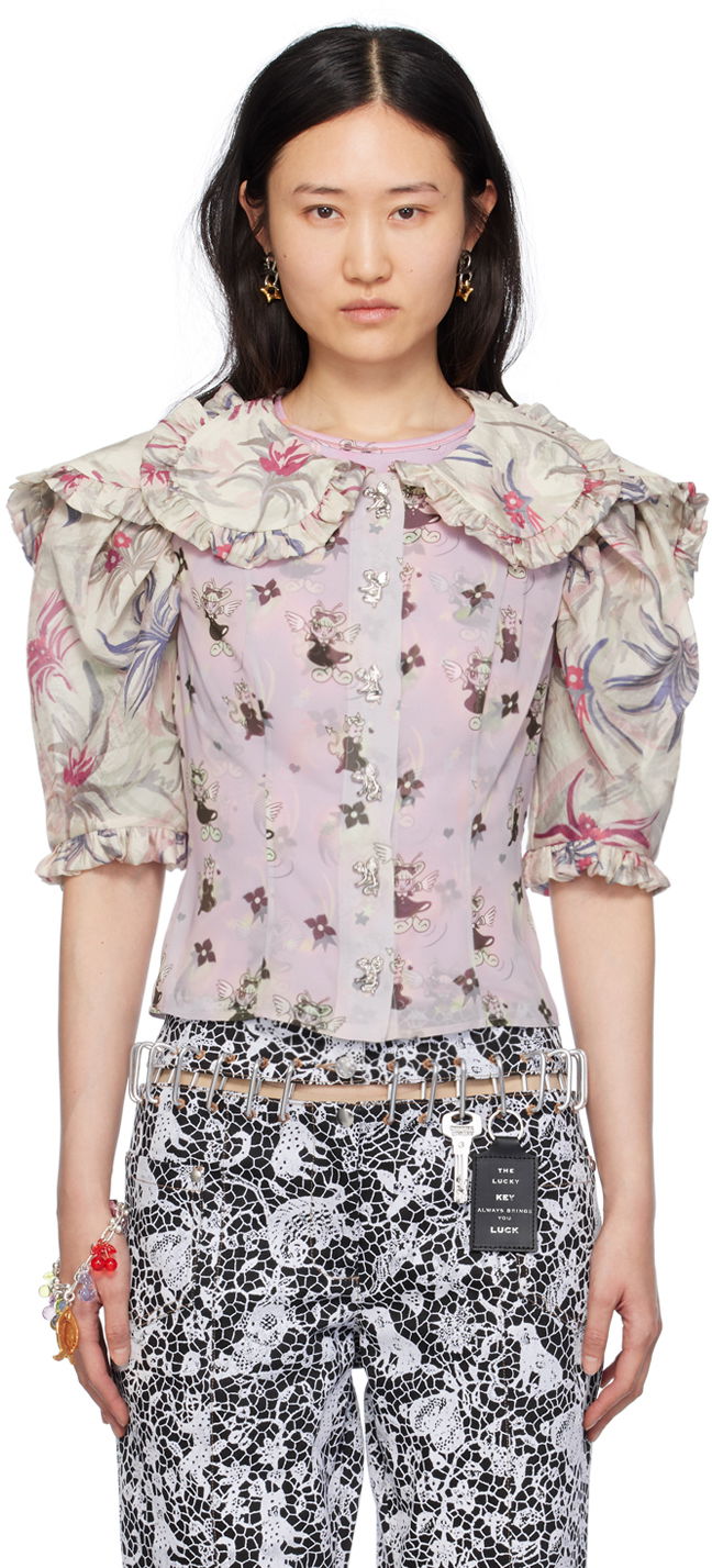 Риза Chopova Lowena Floral Print Blouse With Large Collar Лилаво | 2215, 0