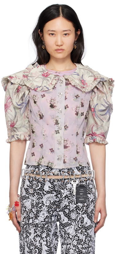 Риза Chopova Lowena Floral Print Blouse With Large Collar Лилаво | 2215, 0