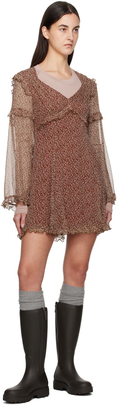 Pокля Max Mara Weekend Floral Print Ruffle Mini Dress Кафяво | 2425226013600, 3