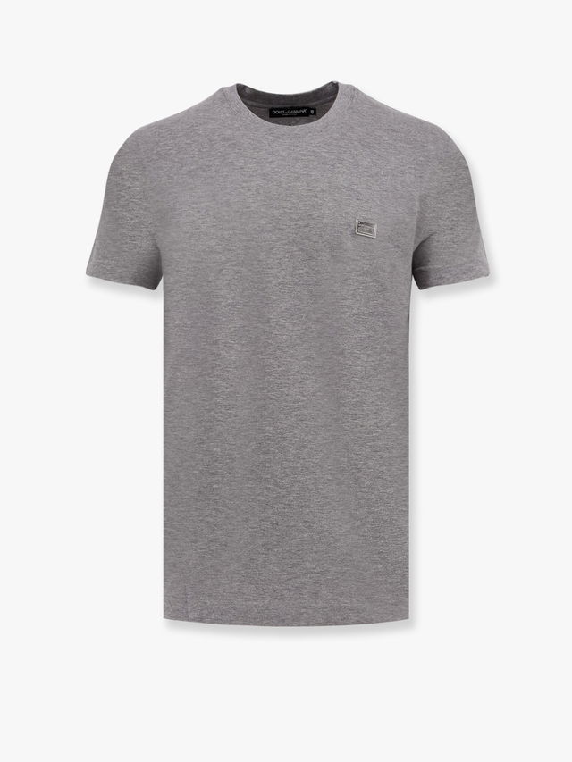 Dolce & Gabbana Grey Melange T-Shirt with Logo Plaque