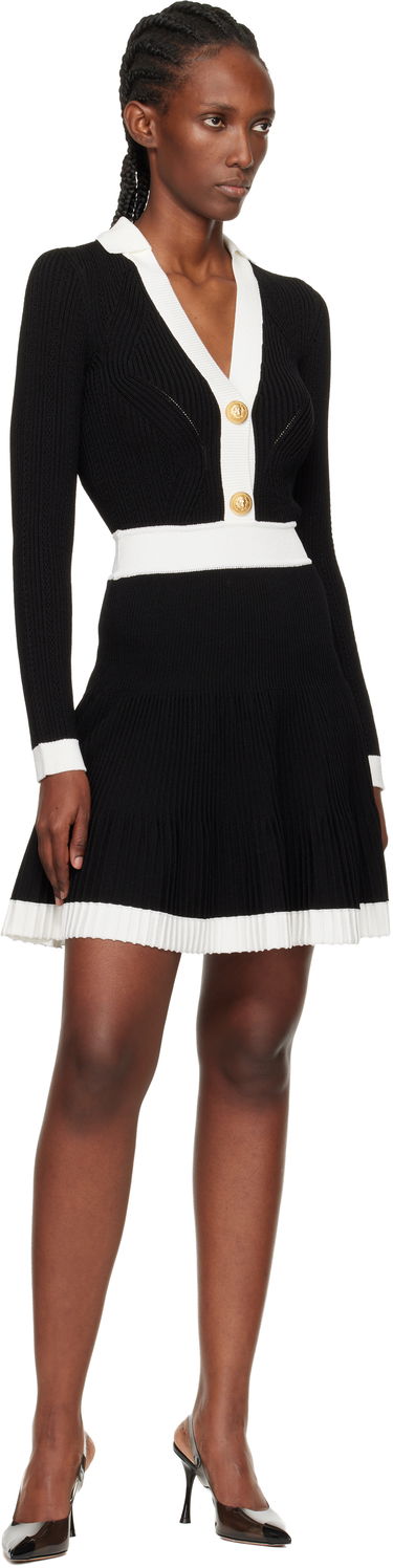 Pокля Balmain Pointelle V-Neck Long-Sleeve Button-Front Pleated Minidress Многоцветен | FF1R9858KI64, 3