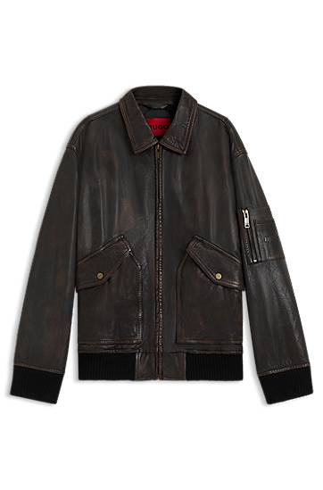 Яке BOSS Regular-Fit Treated Leather Jacket Черно | 50541865, 0