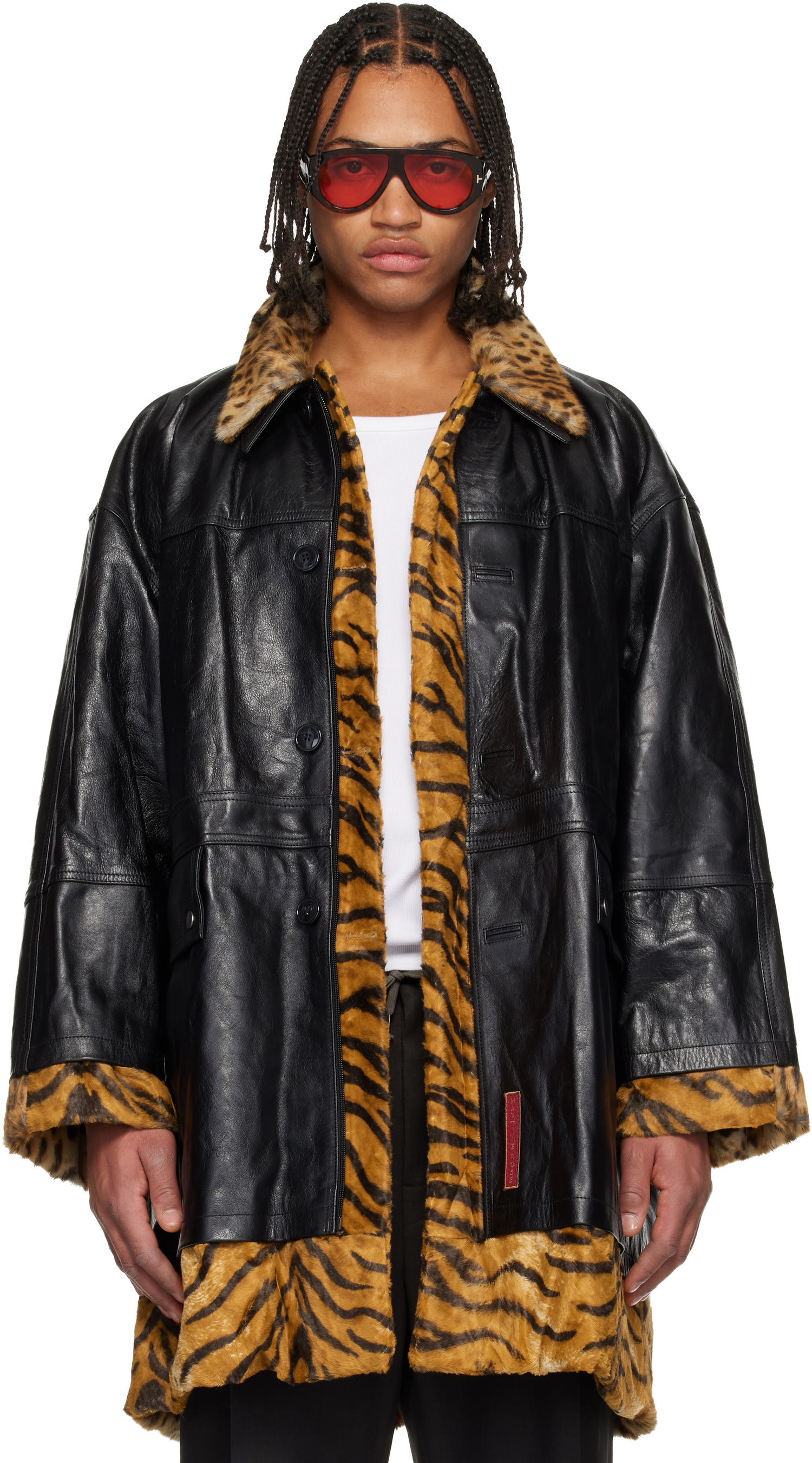 Палта Martine Rose Martine Rose Leopard and Tiger Print Reversible Leather Coat Черно | 567LP18001, 0