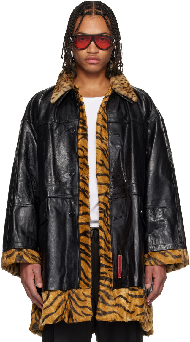 Martine Rose Leopard and Tiger Print Reversible Leather Coat