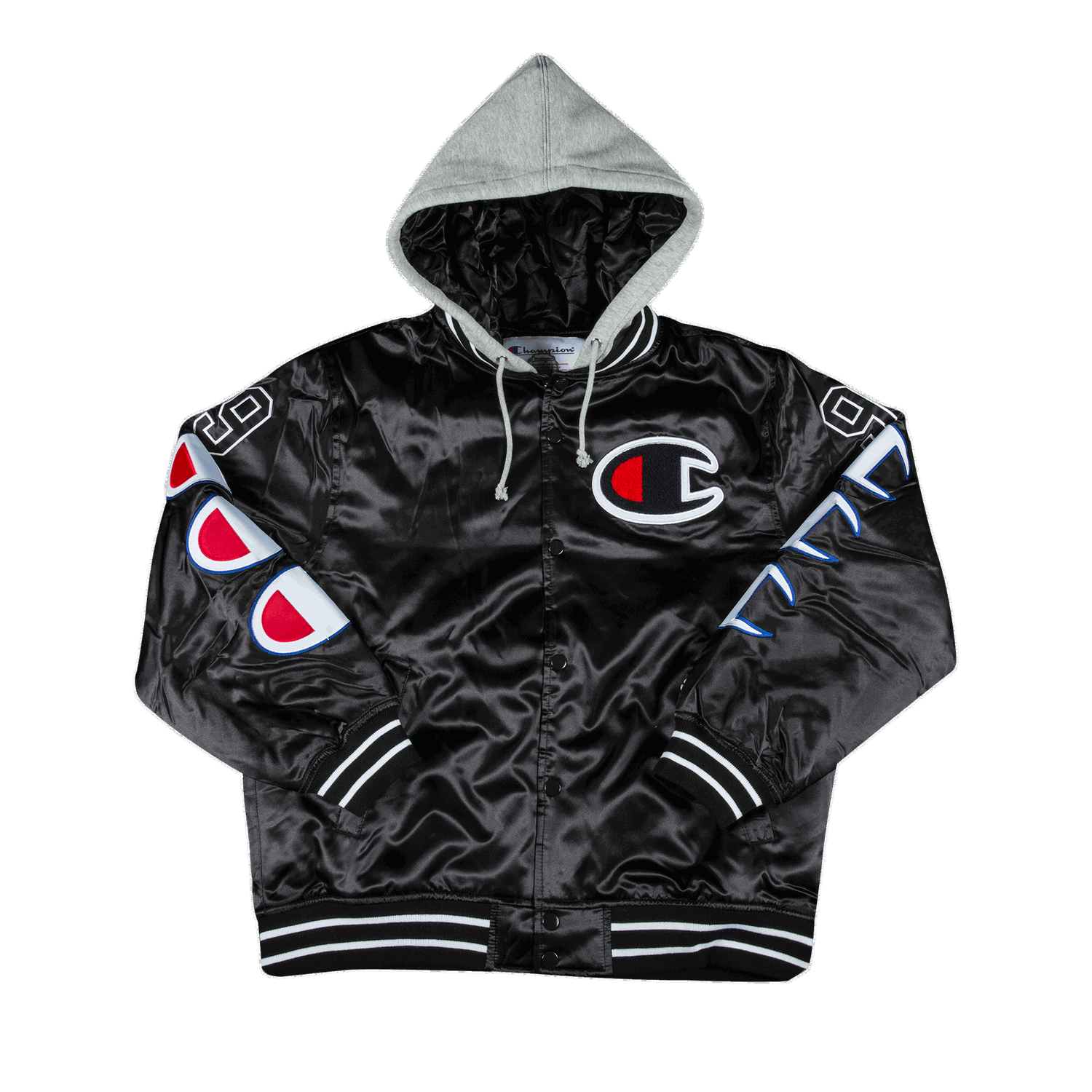 Яке бомбър Supreme Champion x Hooded Satin Varsity Jacket Черно | FW18J55 BLACK, 0