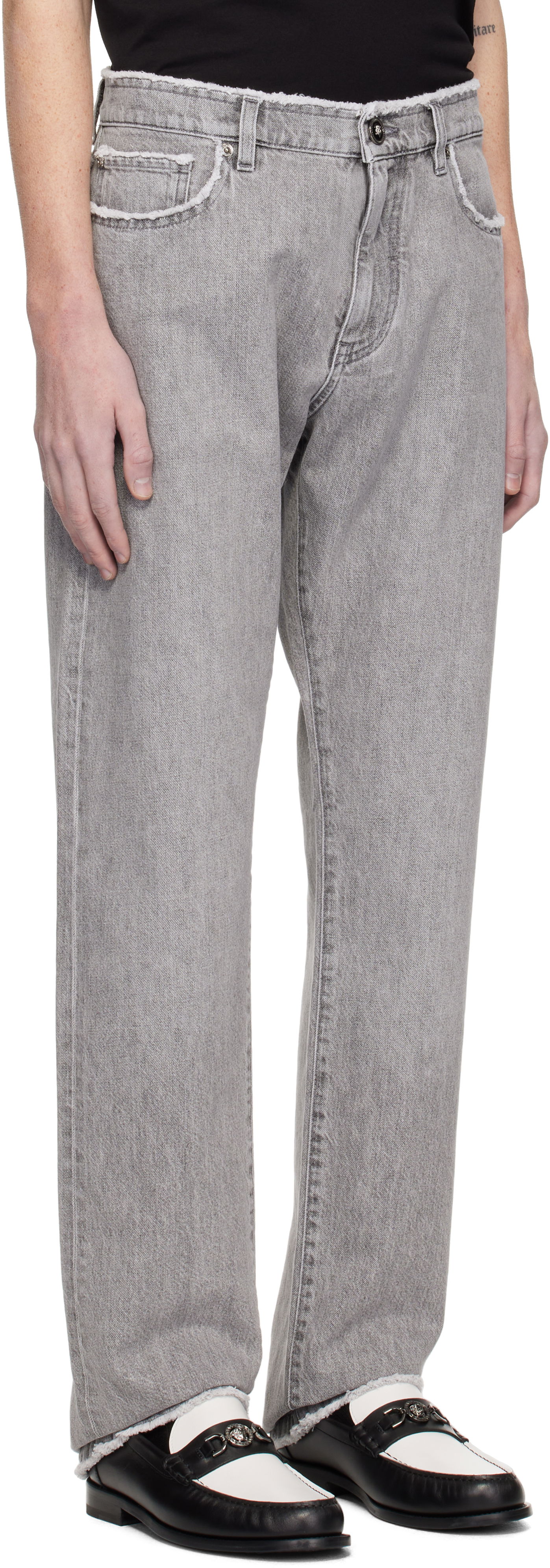 Дънки Versace Frayed Regular-Fit Jeans Сиво | 1016106_1A11098, 1
