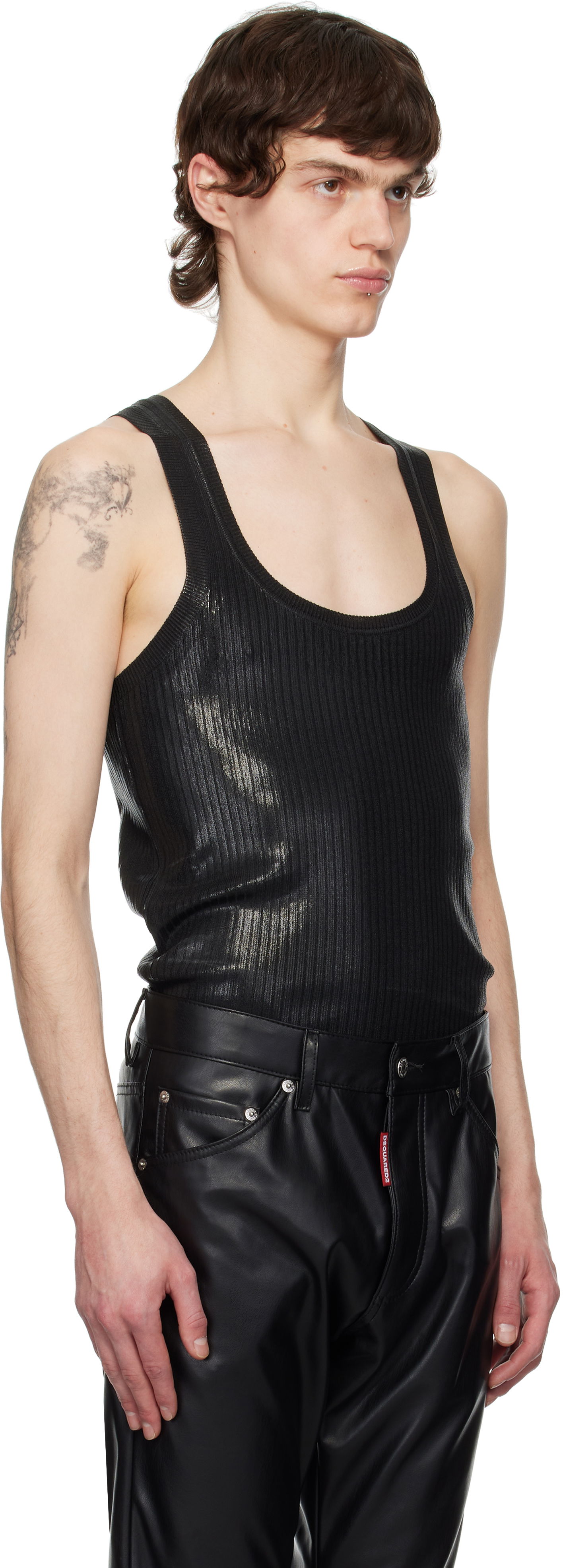 Потник DSQUARED2 Dsquared2 Coated Ribbed Knit Tank Top Черно | S71HA1339-D13114-900, 1