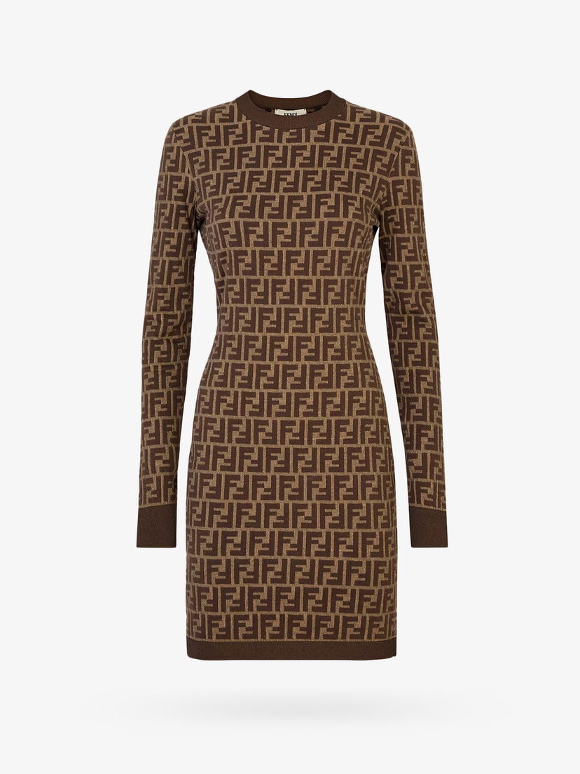 Pокля FENDI Knitted FF Pattern Dress Кафяво | FZDC83ASJTF0GGE