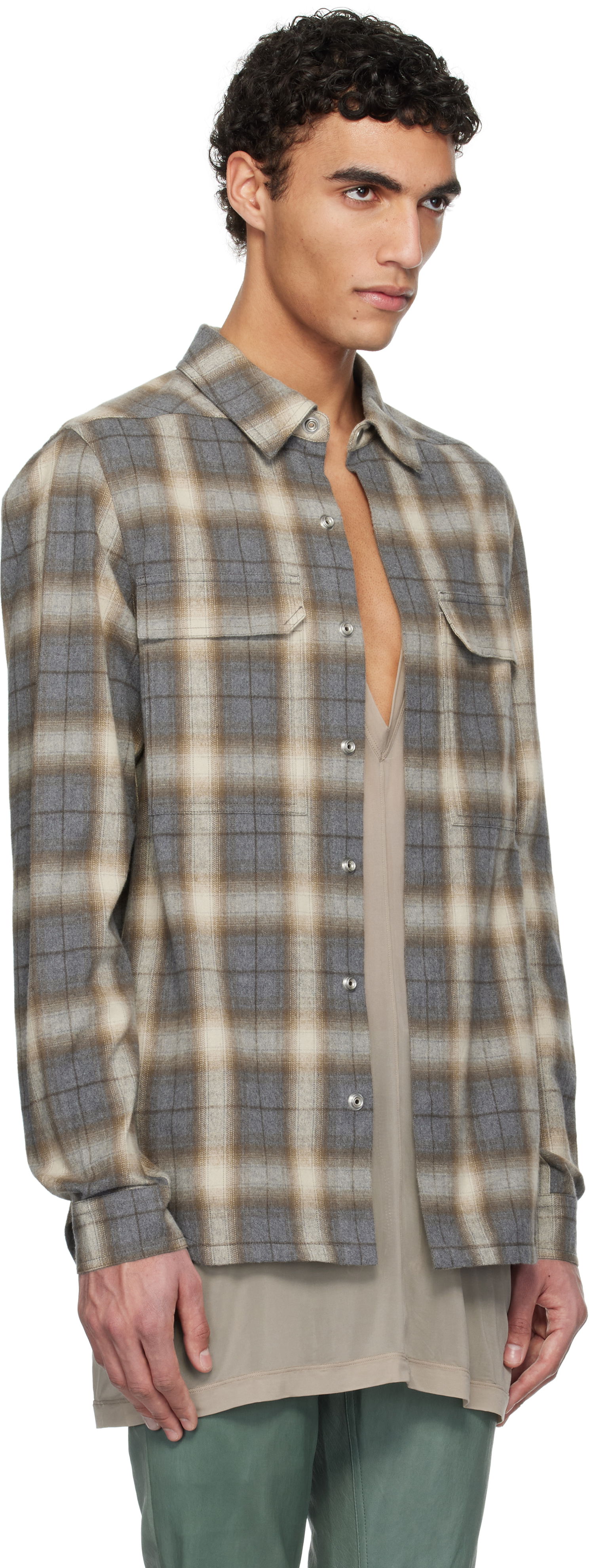 Риза Rick Owens Rick Owens Hollywood Plaid Overshirt Кафяво | RU01E5236 CP, 1