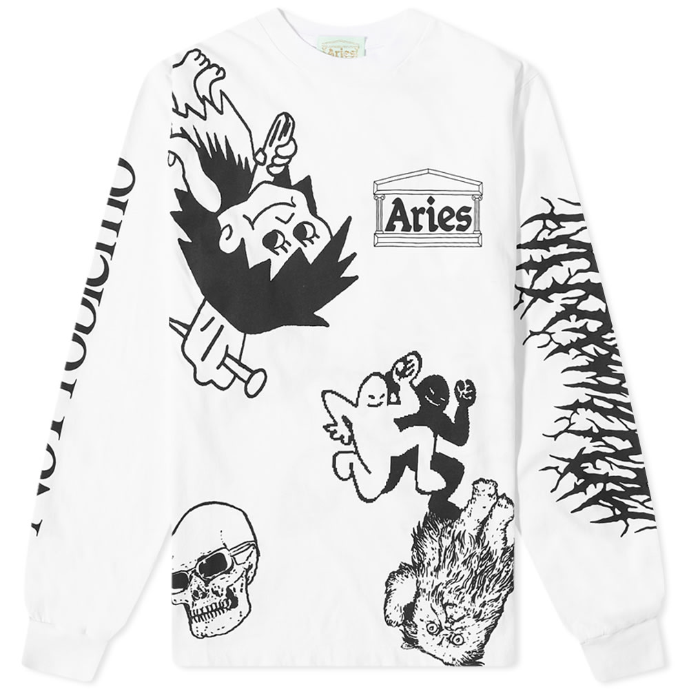 Тениска Aries Aries Long Sleeve Graphic T-Shirt Бяло | FTAR60024-WHT, 0