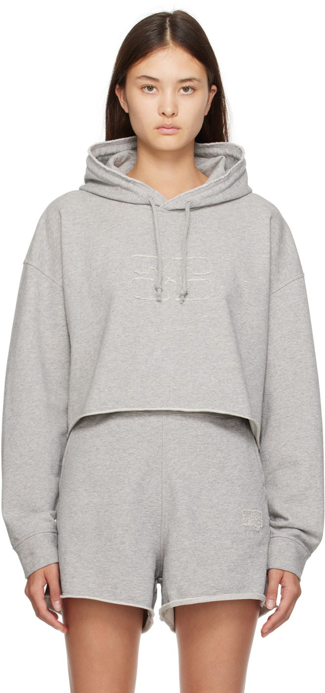 Суитчър GANNI GANNI Cropped Drawstring Hoodie Сиво | T3567, 0