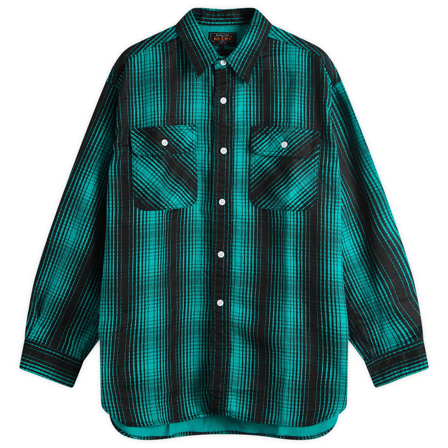 Риза BEAMS Plus Flannel Work Shirt, Size Large Зелено | 3811-0889-139-65, 1