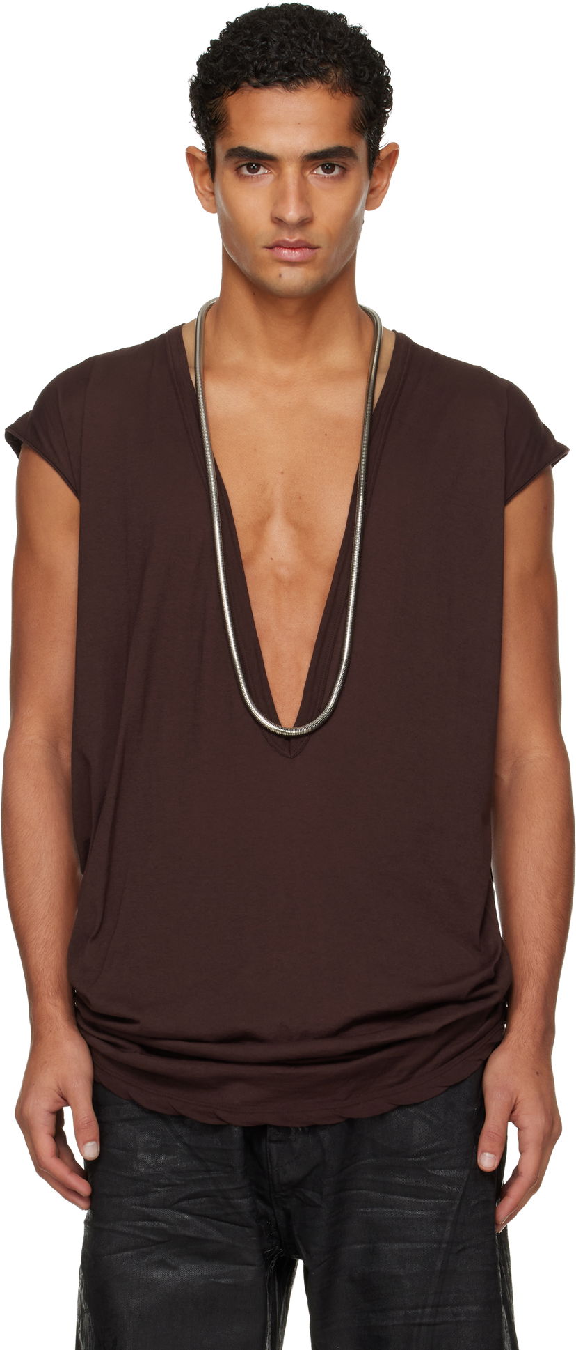 Тениска Rick Owens DRKSHDW Concordians Dylan Deep V-neck T-shirt Кафяво | DU02E7157 BH