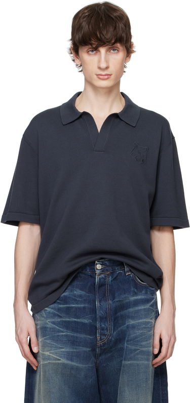 Поло тениска MAISON KITSUNÉ Maison Kitsuné Fox Head Embroidered Knitted Polo Тъмно синьо | OM00205KT1135, 0
