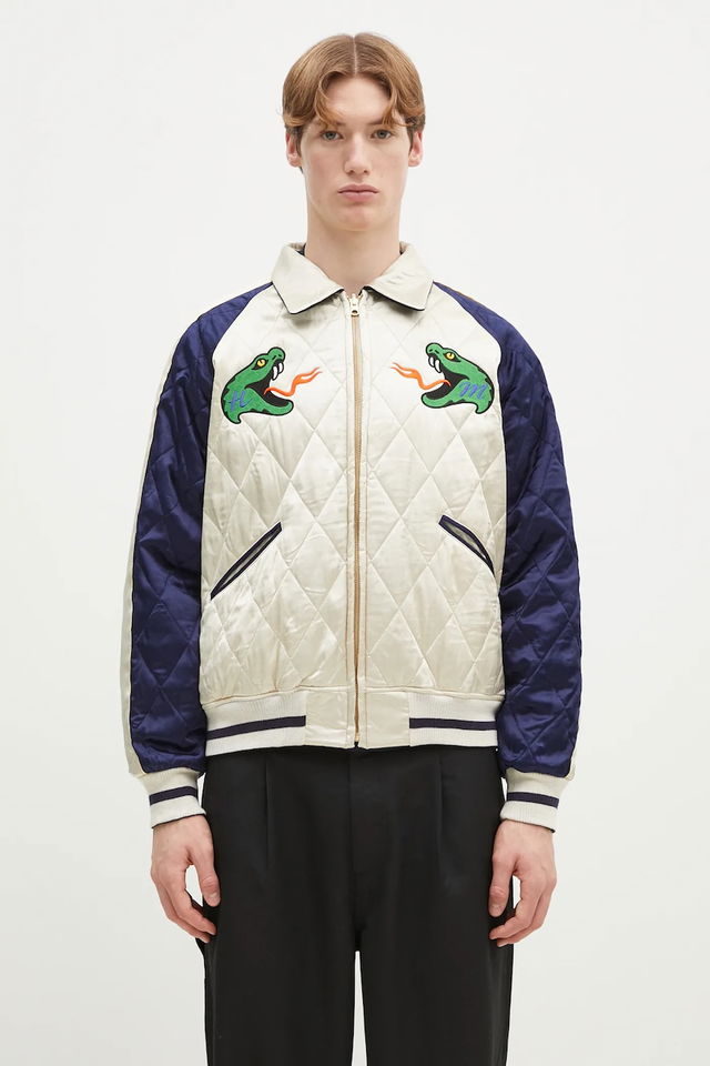 Quilted Reversible Souvenir Jacket with Snake Emblems