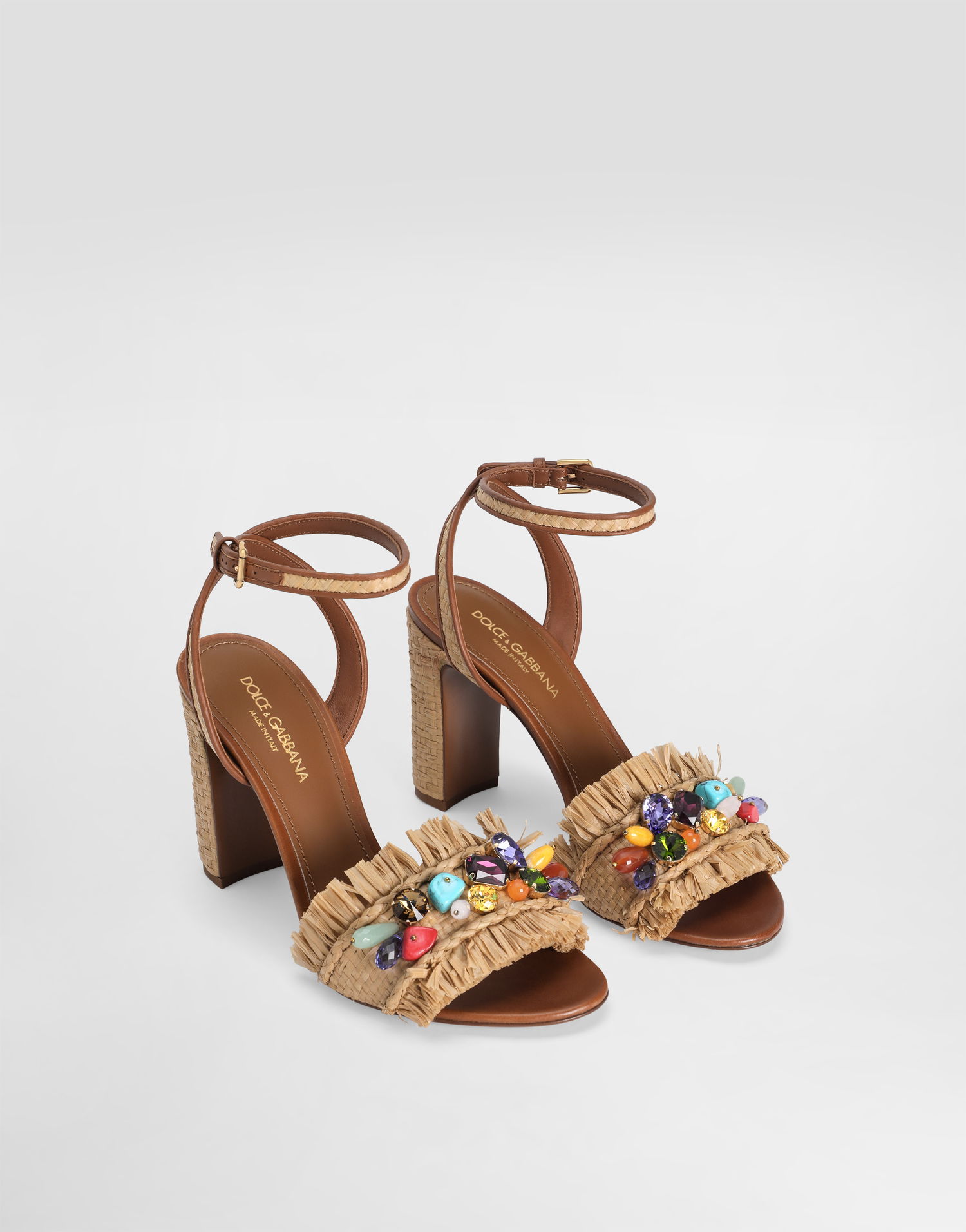 Аксесоари Dolce & Gabbana Dolce & Gabbana Frayed Raffia High-Heeled Sandals with Embellishments Бежово | CR1890AM5548W059, 1