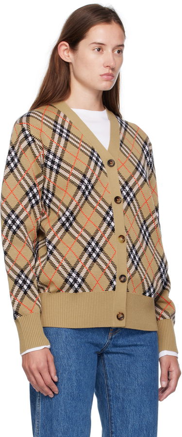 Пуловер Burberry Burberry Check Cardigan Бежово | 8110579, 1