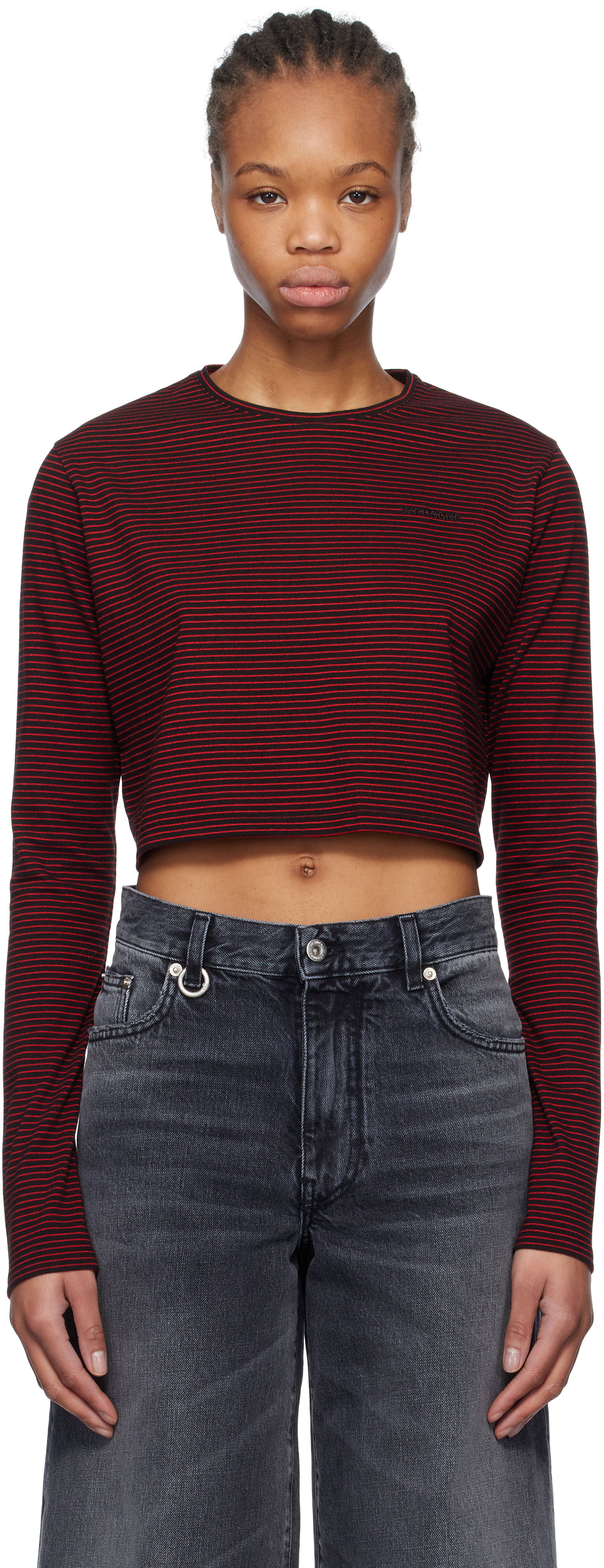 Съкратен топ We11done We11done Striped Cropped Longsleeve T-Shirt Червено | WD-TT0-25-716-W-BK, 0